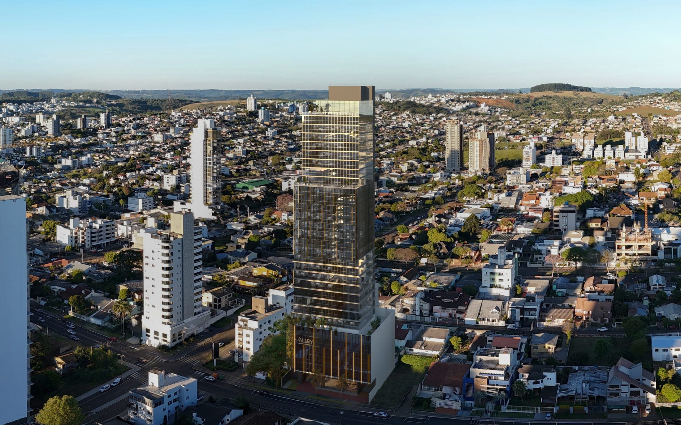 A torre inserida na paisagem da cidade