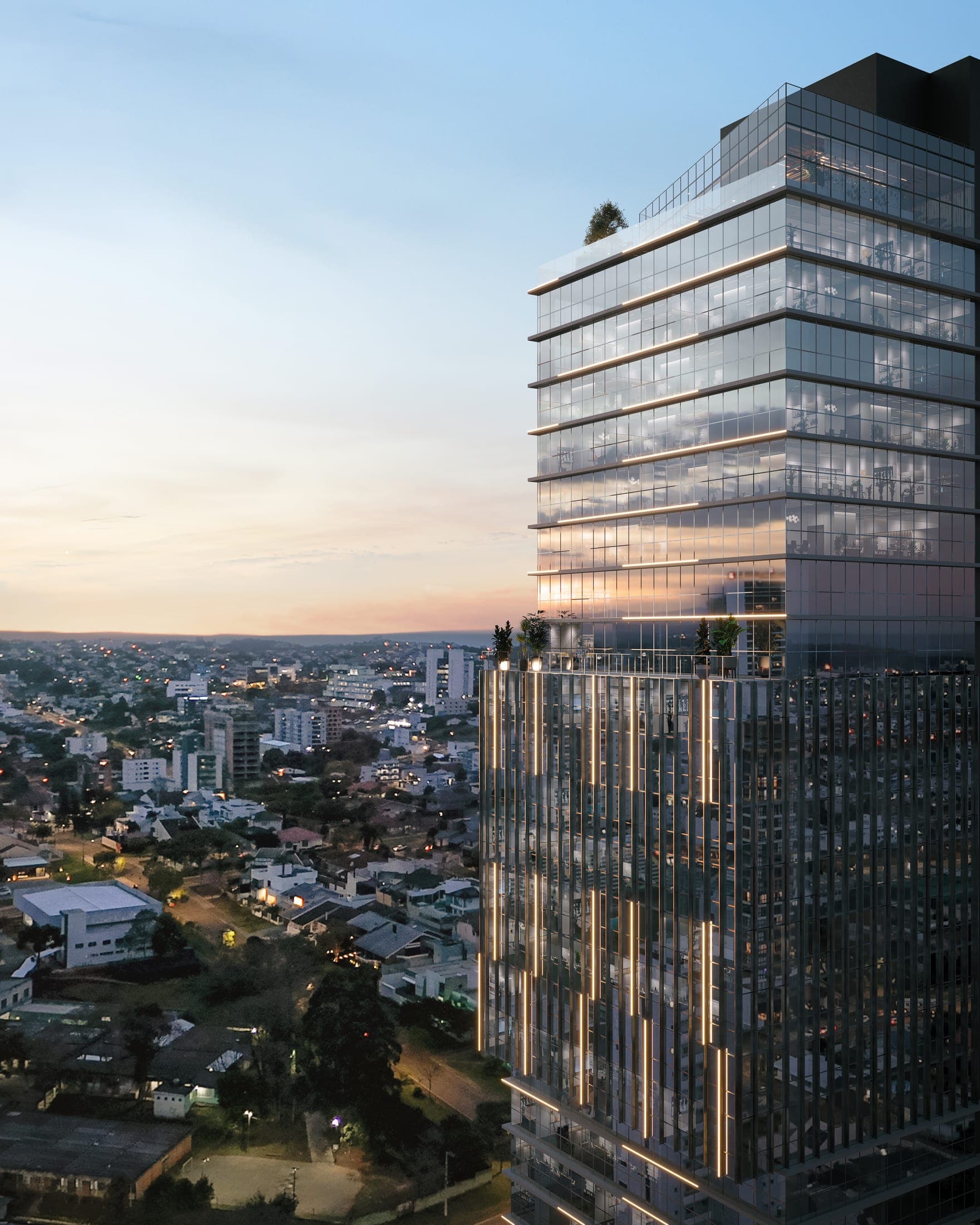 Vista aérea em detalhe do empreendimento